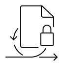 Document icon with a padlock and curved arrows indicating secure data transfer.