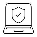Laptop icon displaying a shield with a tick symbol, representing device security.