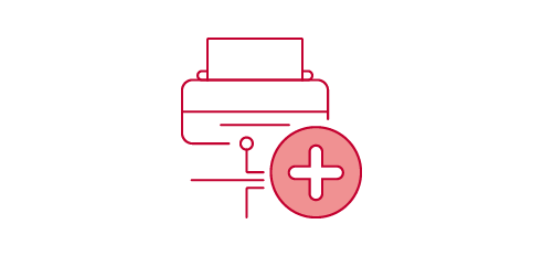 Icon of a printer with a plus icon next to it indicating the possibility to add more printers.