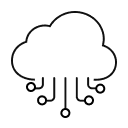 Cloud icon with lines and small circles below it, representing cloud data or connectivity.