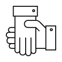 Icon of two hands engaged in a handshake, symbolizing partnership, agreement, deal completion, or a Sales closing.