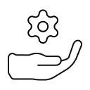 Hand holding a cogwheel icon, symbolising support, management or service maintenance.